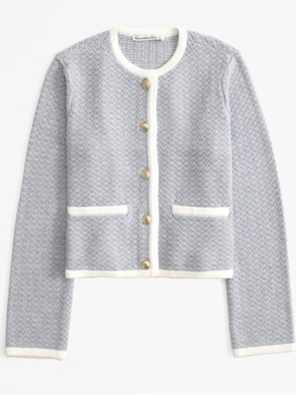 Abercrombie & Fitch Textural Crew Sweater Jacket with Gold Buttons